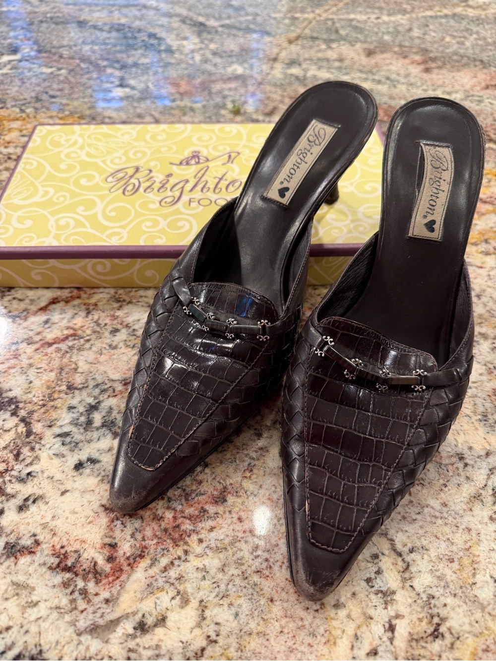 Brighton slides 2 1/2” heel;  brown size 9